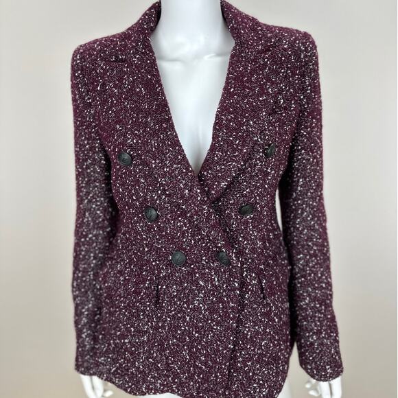 Rag&Bone Preston Double Breasted Blazer Boucle Tweed Wool Burgundy US 8 - Picture 9 of 16